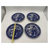 4 BLUE WILLOW DIVIDED DINNER PLATES