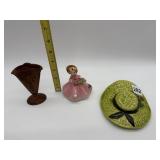 JOSEF ORIGINAL FIGURINE, COPPER FAN BUD FASE, HAT