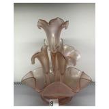 FENTON VELVA ROSE STRETCH GLASS EPERGNE PINK 12"