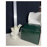 BELLEEK SCALLOPED EDGE VASE IN ORIGINAL BOX