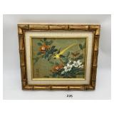 BIRDS AND BLOSSOMS BAMBOO FRAME UNDER GLASS PRINT