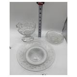 HEISEY ETCHED BOWL AM. PRESSED GLASS CANE AND
