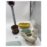 7-INCH-HIGH ROOSTER PLANTER, YELLOW AND POTTERY