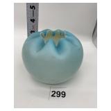 PEACH BLOW GLASS BLUE VASE