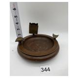 WOOD ASHTRAY WITH CIGARETTE REST AND MATCH HOLDER