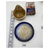 TIN, WALL PLANTER, IRONSTONE DISH