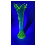 VINTAGE AT URANIUM GLASS SWUNG VASE