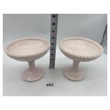 2 PINK MILK GLASS PEDESTAL DISHES