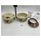 TWO FLORAL BOWLS ONE WITH LID ET CETERA