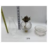 OIL LAMP W/ SHADE AND EARLY PATTERN GLASS BOWL