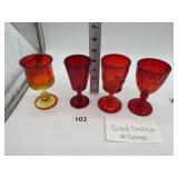 4 EARLY PEDESTAL GLASSES INCLUDING AMBERINA AND