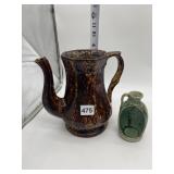 IRONSTONE ANTIQUE TEAPOT NO LID W/ CHIP ON SPOUT