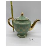 HALL TEAPOT WITH GREEN DESIGN GOLD SPOUT AND