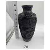 CINNABAR CHINESE HEAVY DRAGON CARVED VASE