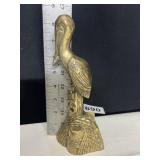 8.5 IN HIGH SOLID BRASS CRANE ON STONE