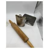 ROLLING PIN, FLASK, TIN