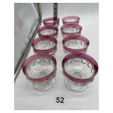 GROUP OF EIGHT CRANBERRY EDGE FOOTED SHERBETS