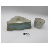 PORCELAIN DRESSER BOX AND DISH HAS SMALL CRACK