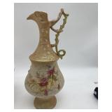 ANTIQUE SINGLE HANDLED HAND PAINTED FLORAL VASE