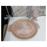 PINK DEPRESSION GLASS 12 INCH PLATE AND COVERED