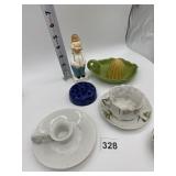 BLUE COBALT FLOWER FROG, GERMAN CUP/SAUCER,