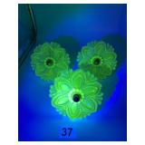 URANIUM GLASS DRAPERY TIE BACKS SET OF THREE 4.5"