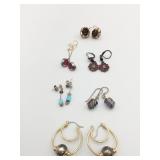 GROUP OF EARRINGS FLOWERS HOOPS BLUE STONES RED