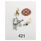 GROUP OF PINS CLAY GIRAFFES WATER CAN ROSE PIN