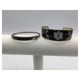 ALPACA MEXICO SILVER INLAY BRACELET WITH FLOWER