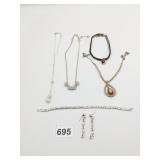 NECKLACES CHOKERS SILVER TONE HEARTS "LOVE" DROP