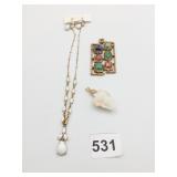 NECKLACE EARRING SET WHITE INSET SEASHELL PENDANT