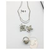 NAPIER DOUBLE CHAIN NECKLACE RHINESTONE EARRINGS