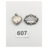 SILVER 925 HEART LOCKET PENDANT OVAL OPEN PIN