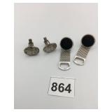 CUFF LINKS SILVER TONE COIN BLACK CENTER MESH