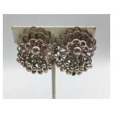 EARRINGS GOLD TONE DANGLE BEADS CLIP ON