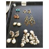 EARRING LOT DANGLE DROP FAUX PEARL GOLD TONE OPEN