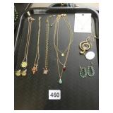 NECKLACE EARRING SET GREEN CENTER STONES PENDANT