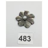 ABALONE OR PAUA SHELL FLOWER PIN WITH PEARL BEAD