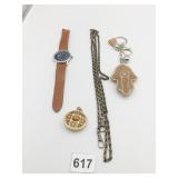 WATCH FOB CHAIN GOLD TONE PENDANT WRISTWATCH
