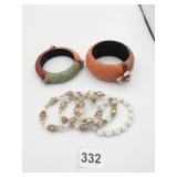 FABRIC COVERED BANGLE BRACELETS SET OF 4 CRYSTAL