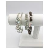 RHINESTONE BRACELETS HINGED WRAP SILVER TONE