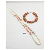 BEADED NECKLACES FAUX IVORY COLOR AND PINKISH