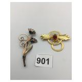 1/20TH 12K GF PIN RED CENTER FLOWER PIN
