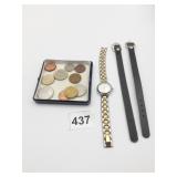 COINS WATCH BANDS TIMEX INDIGO WRISTWATCH SILVER