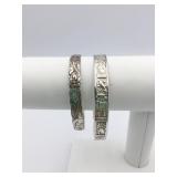 TWO STERLING SILVER BANGLE BRACELETS ETCHED