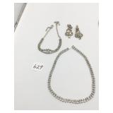 RHINESTONE NECKLACE CHOKER DROP EARRINGS