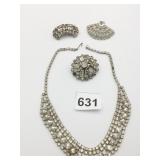 RHINESTONE NECKLACE THREE PIN BROOCHES