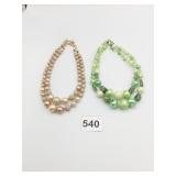VINTAGE 60S DOUBLE STRAND BEADED NECKLACES GREEN