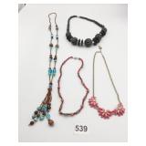 BEADED NECKLACES RED BLUE CARVED SHELL CHUNKY