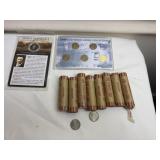 8 ROLLS WHEAT PENNIES, BISON NICKEL SET